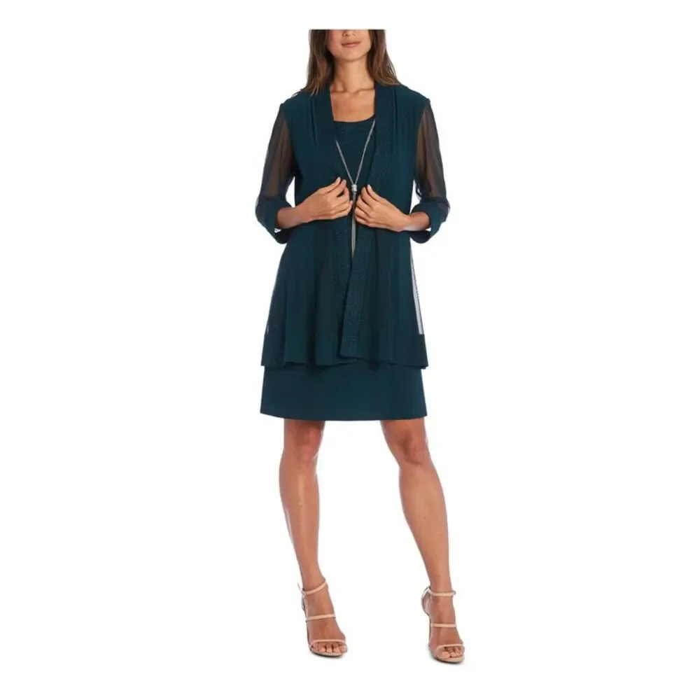 R&M RICHARDS Womens 3/4 Sleeve Scoop Neck Above The Knee Evening Sheath Dress